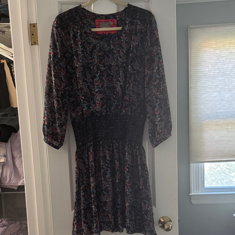 Anthropologie Black and Pink Mini Dress